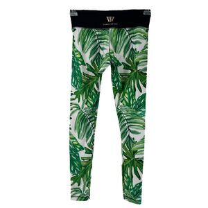 Power Woman Leggings Size M Running Fitted Compression Green Leaf Ankle Fitness